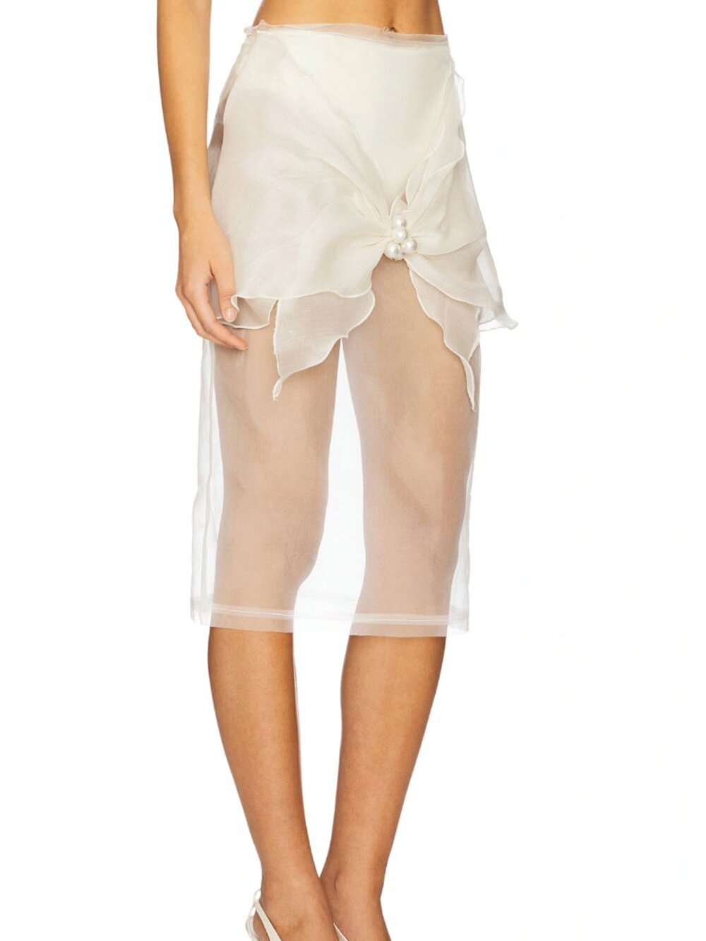 Milkwhite x REVOLVE Organza Midi Skirt With Big Bow in White Cream Sheer XS - Picture 2 of 5